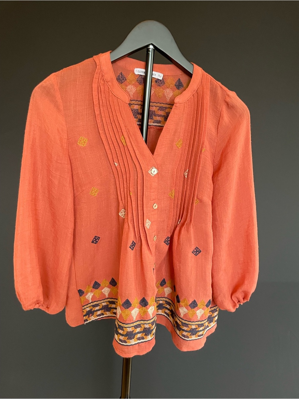 Figueroa & Flower Boho Embroidered Blouse Medium Petite